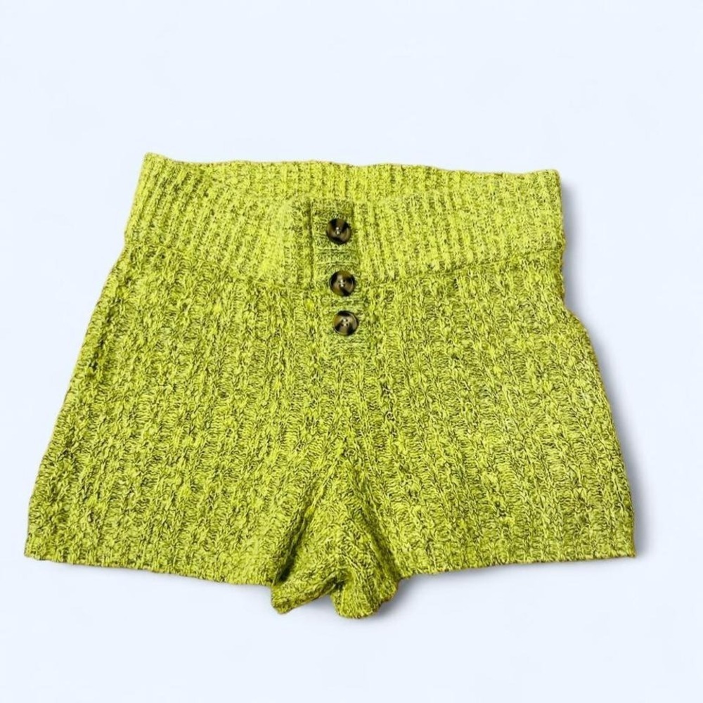 Out From Under Lime Knit Shorts Button Front High Rise M - Picture 2 of 5